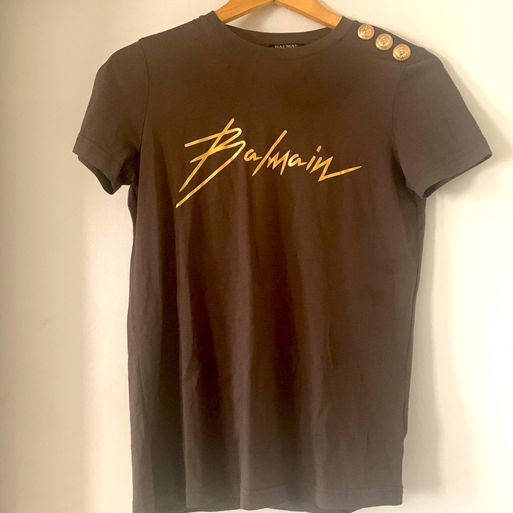Olive Balmain Signature T-shirt
